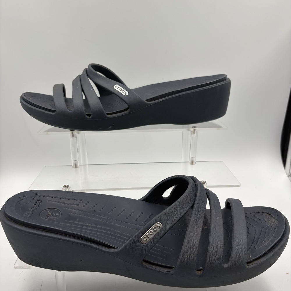Crocs Women's Strappy Rhonda Wedge Slip On Dress Navy Sandals Size‎ 9